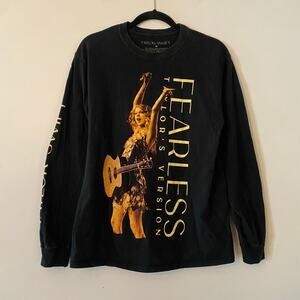 Taylor Swift Fearless Tour Black Concert Long Sleeve Shirt Cotton Women's Medium